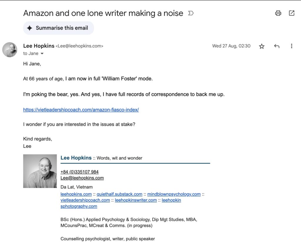 Amazon: email to Jane Friedman - no response