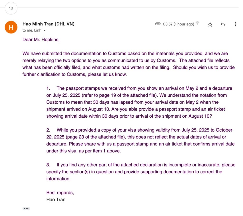 My response to DHL's latest email of incompetence