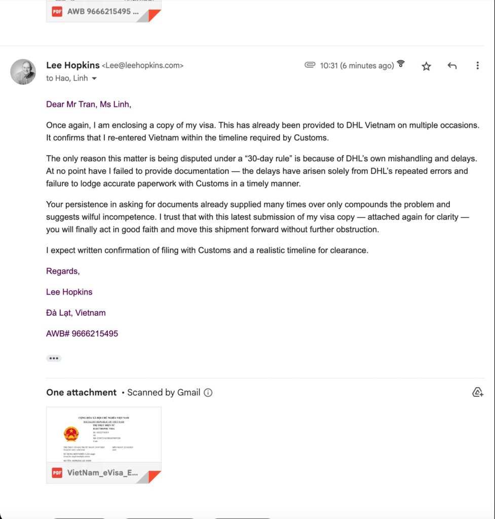 My reply to DHL's latest email of incompetence