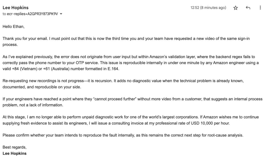 Amazon technical failure customer experience