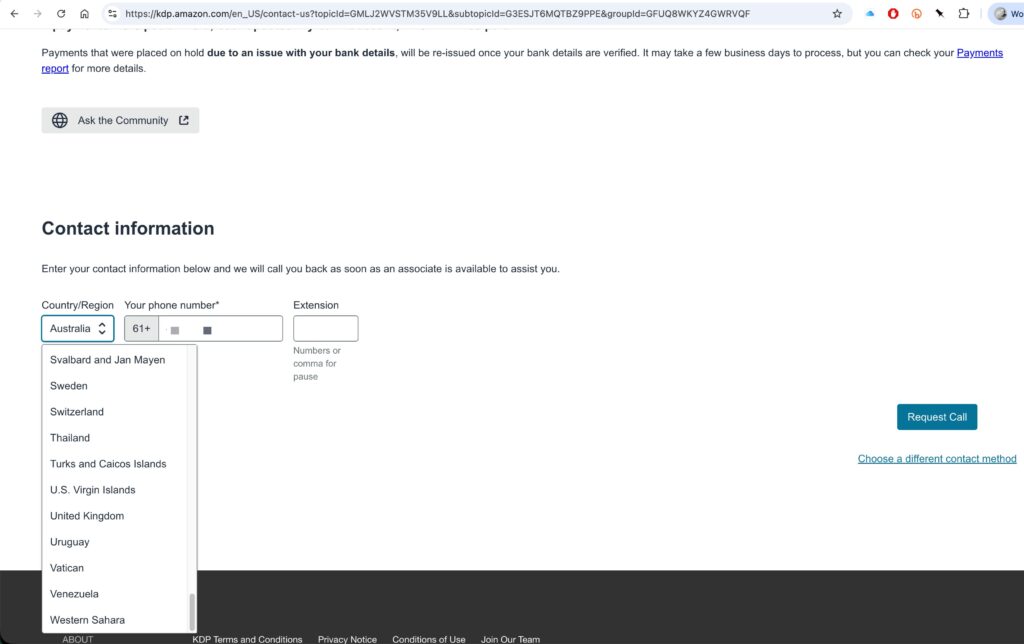 Amazon's 'call you back' process cannot call me in Vietnam, it would seem