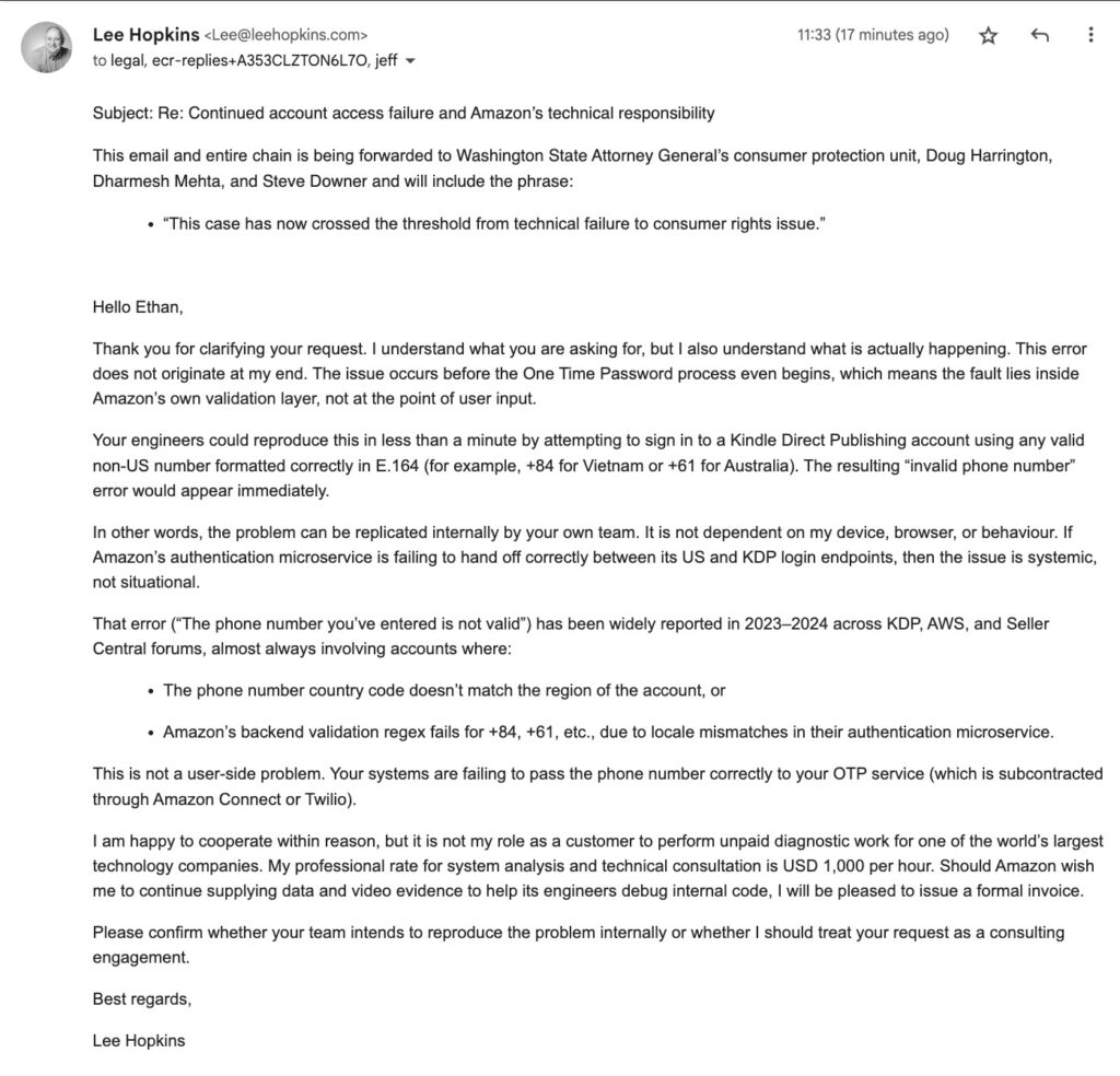 Amazon: My reply to Ethan R stunning email